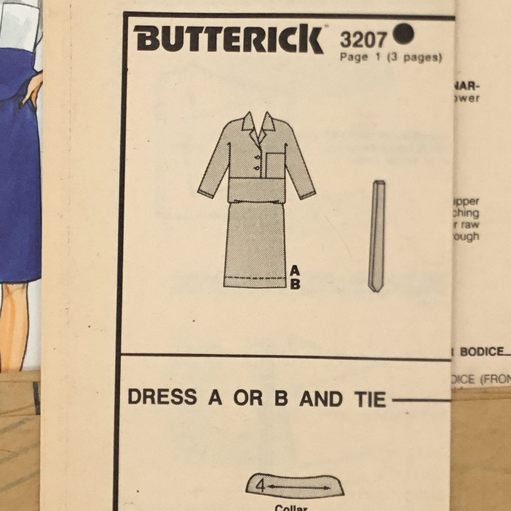 Butterick 3207 (1985) Dress with Sleeve Variations - Vintage Uncut Sewing Pattern