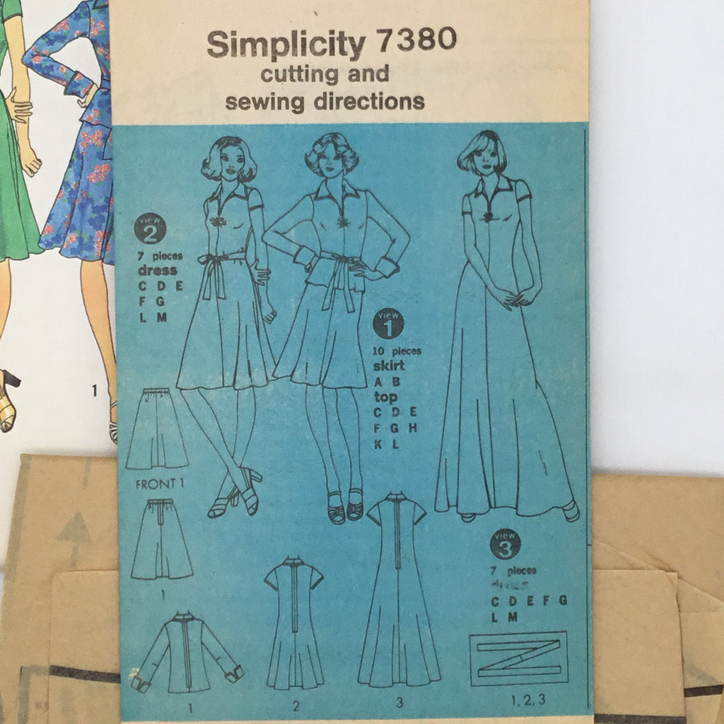 Simplicity 7380 (1976) Top, Dress, and Skirt with Sleeve and Length Variations - Vintage Uncut Sewing Pattern