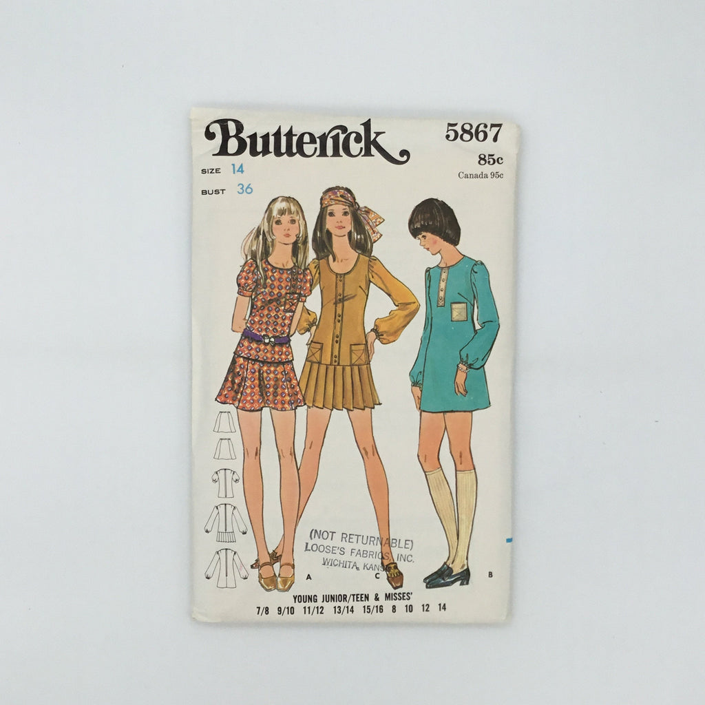 Butterick 5867 Dress, Top, and Skirt with Sleeve and Style Variations  - Vintage Uncut Sewing Pattern