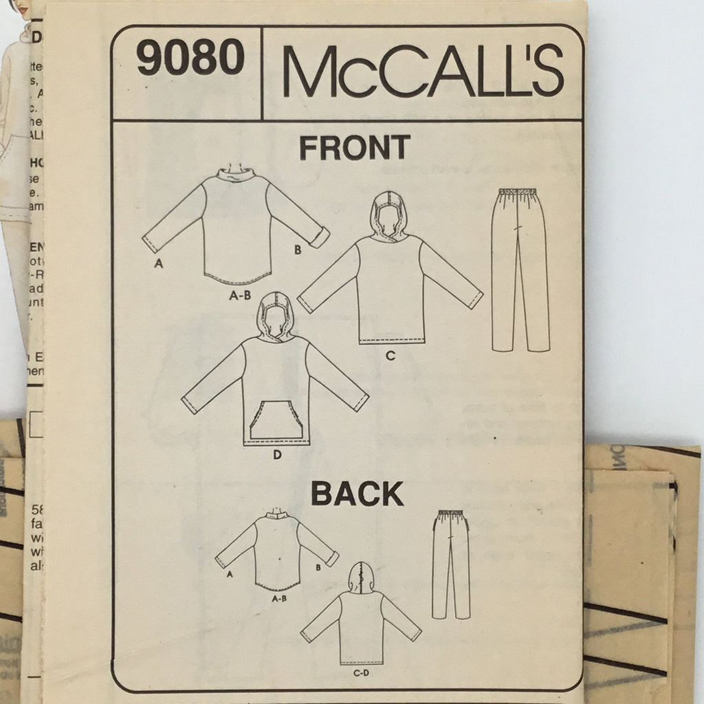 McCall's 9080 (1997) Top with Optional Hood and Pants - Vintage Uncut Sewing Pattern