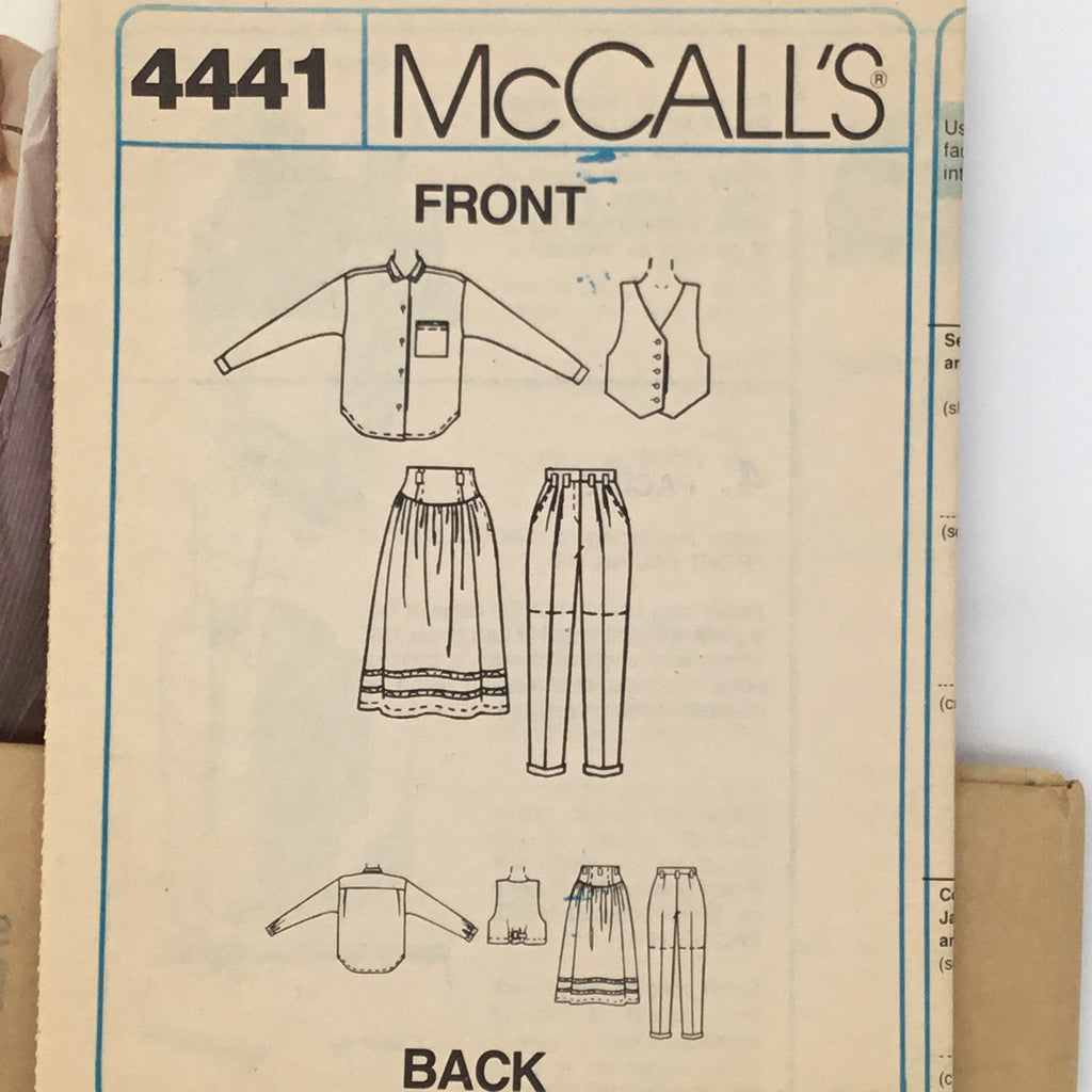 McCall's 4441 (1989) Vest, Shirt, Skirt, Pants, and Shorts - Vintage Uncut Sewing Pattern