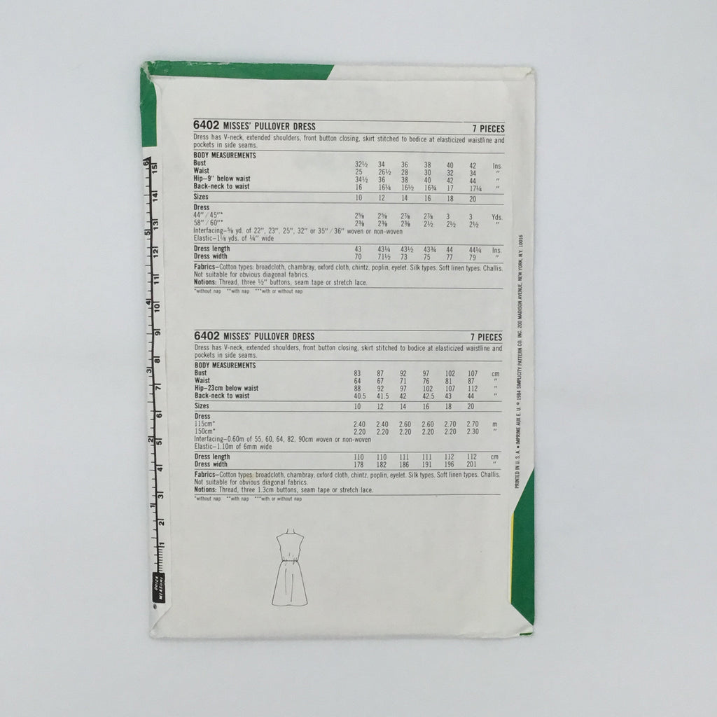 Simplicity 6402 (1984) Dress - Vintage Uncut Sewing Pattern