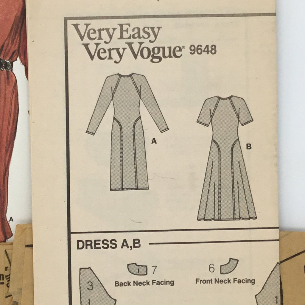 Vogue 9648 (1986) Dress with Sleeve and Style Variations - Vintage Uncut Sewing Pattern