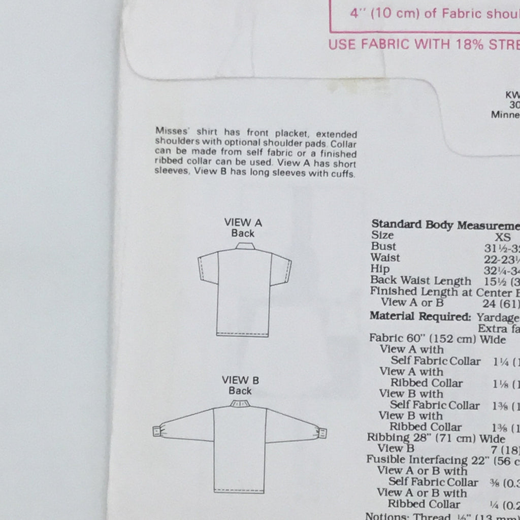 Kwik Sew 1879 (1989) Shirt with Sleeve Variations - Vintage Uncut Sewing Pattern