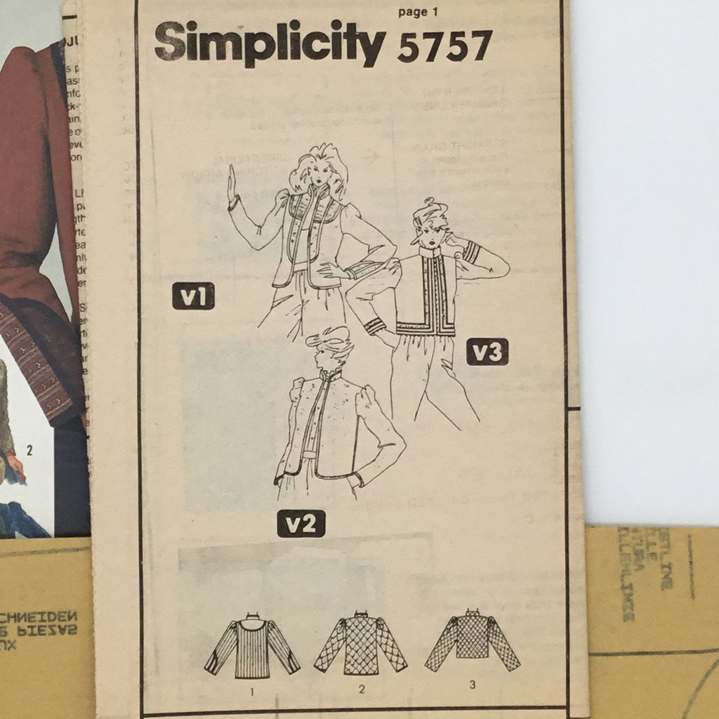 Simplicity 5757 (1982) Pre-Quilted or Self-Quilted Jacket with Style Variations - Vintage Uncut Sewing Pattern