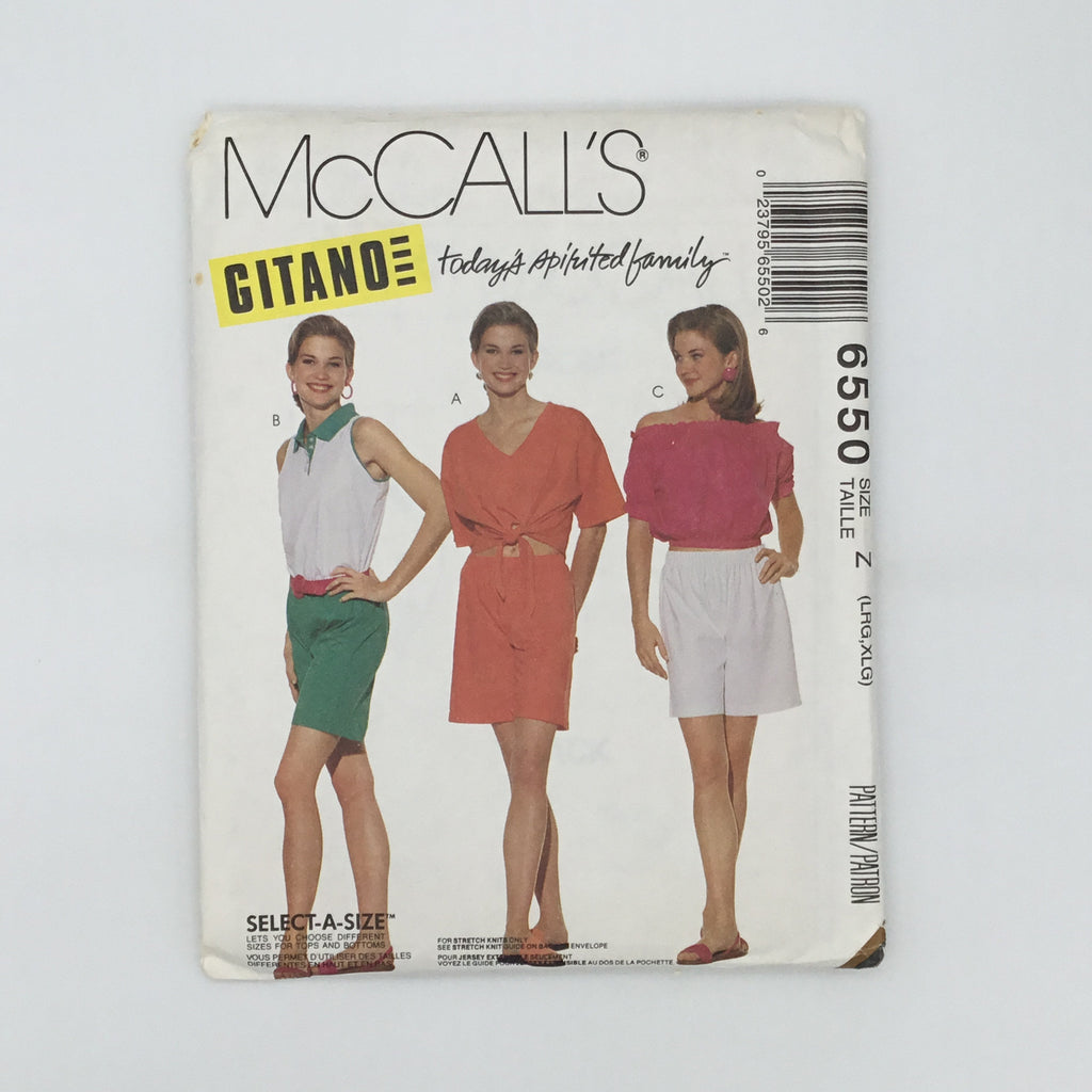 McCall's 6550 (1993) Tops and Shorts - Vintage Uncut Sewing Pattern
