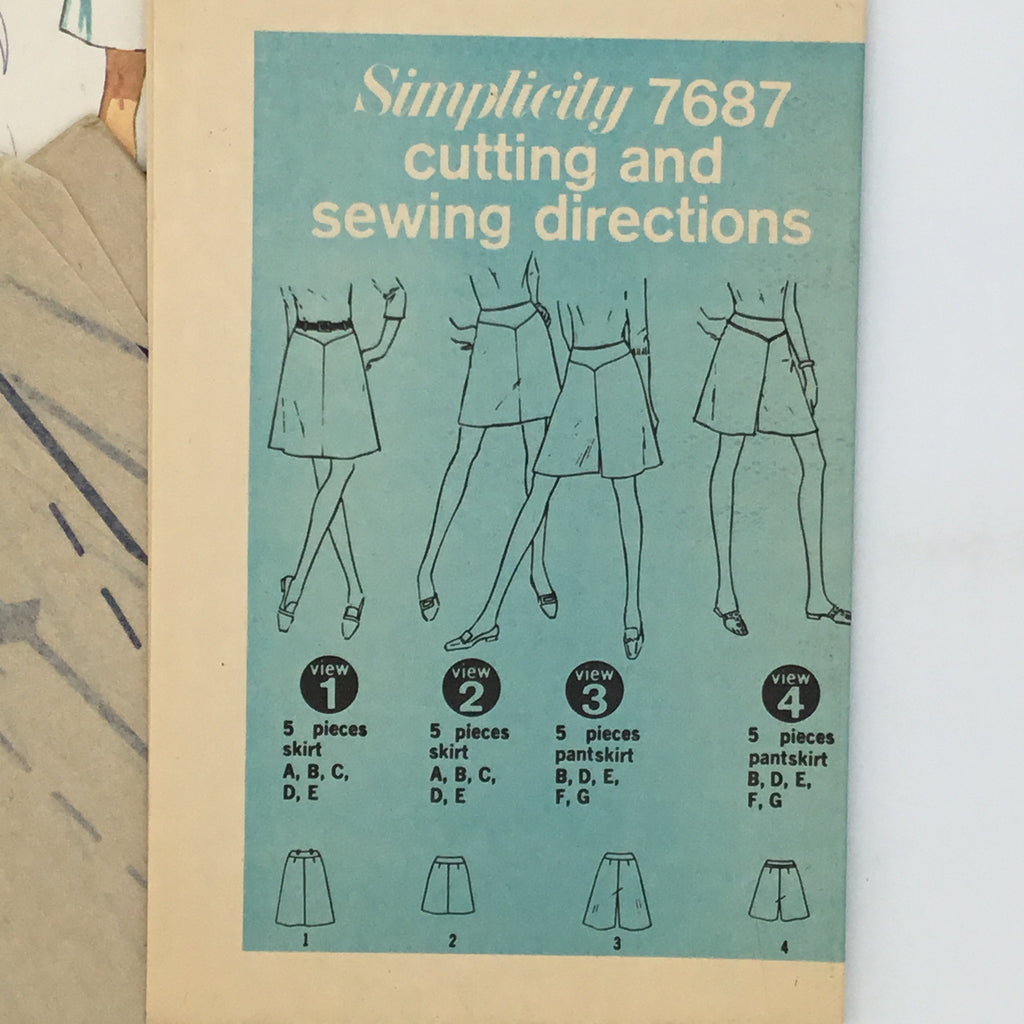 Simplicity 7687 (1968) Skirt and Split Skirt with Length Variations - Vintage Uncut Sewing Pattern