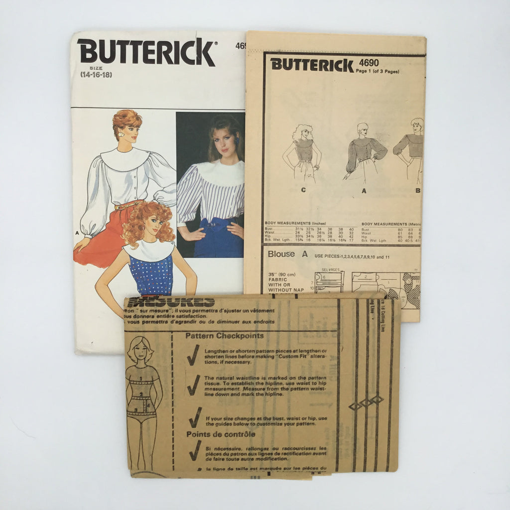 Butterick 4690 Blouse with Sleeve Variations - Vintage Uncut Sewing Pattern