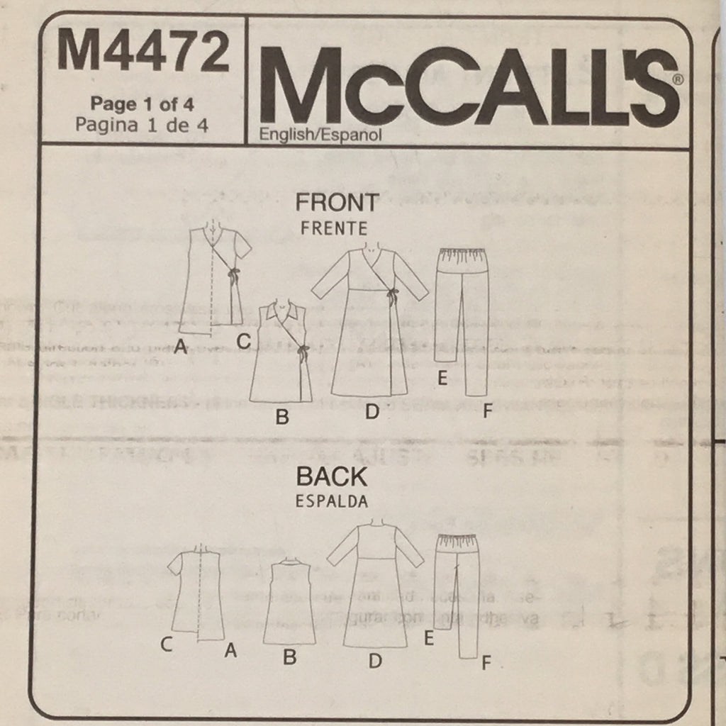 McCall's 4472 (2004) Maternity Top, Dress, and Pants with Length Variations - Uncut Sewing Pattern