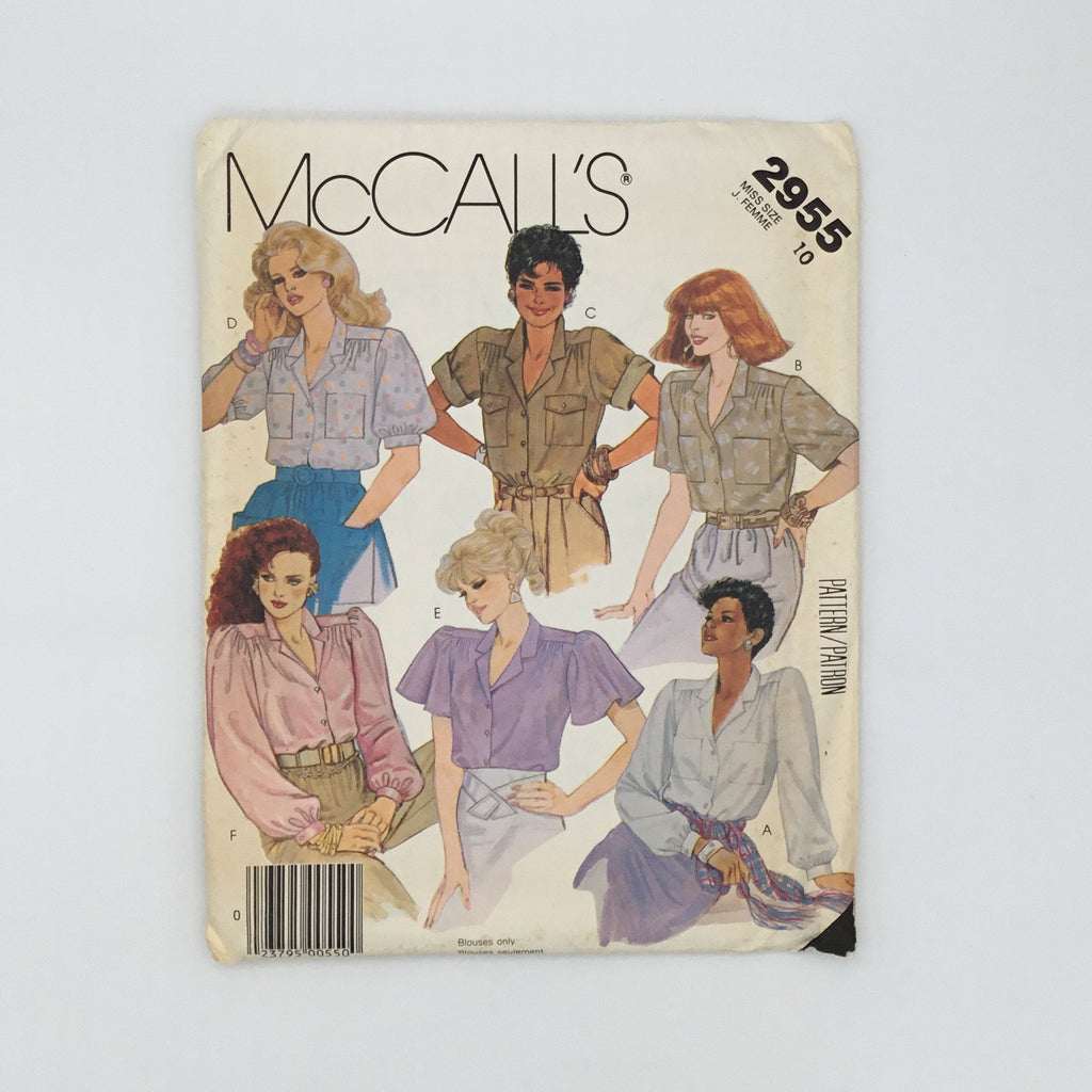 McCall's 2955 (1987) Blouse with Sleeve Variations - Vintage Uncut Sewing Pattern
