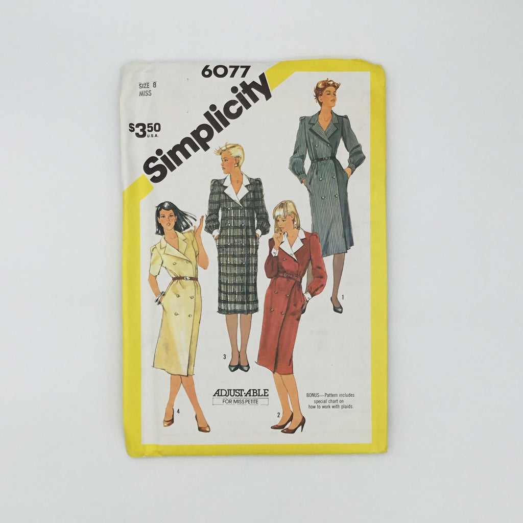 Simplicity 6077 (1983) Dress with Sleeve Variations - Vintage Uncut Sewing Pattern