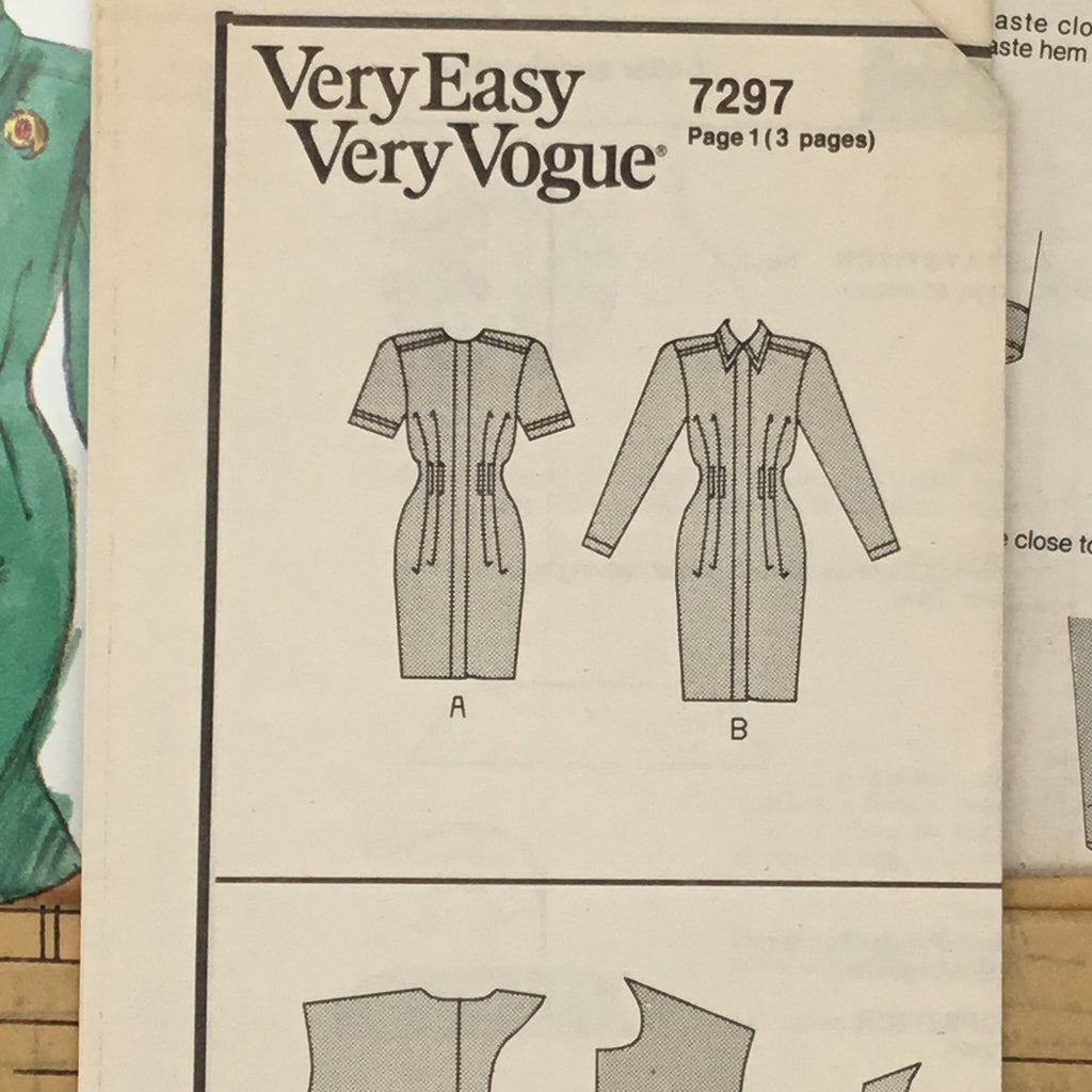 Vogue 7297 (1988) Dress with Neckline and Sleeve Variations - Vintage Uncut Sewing Pattern