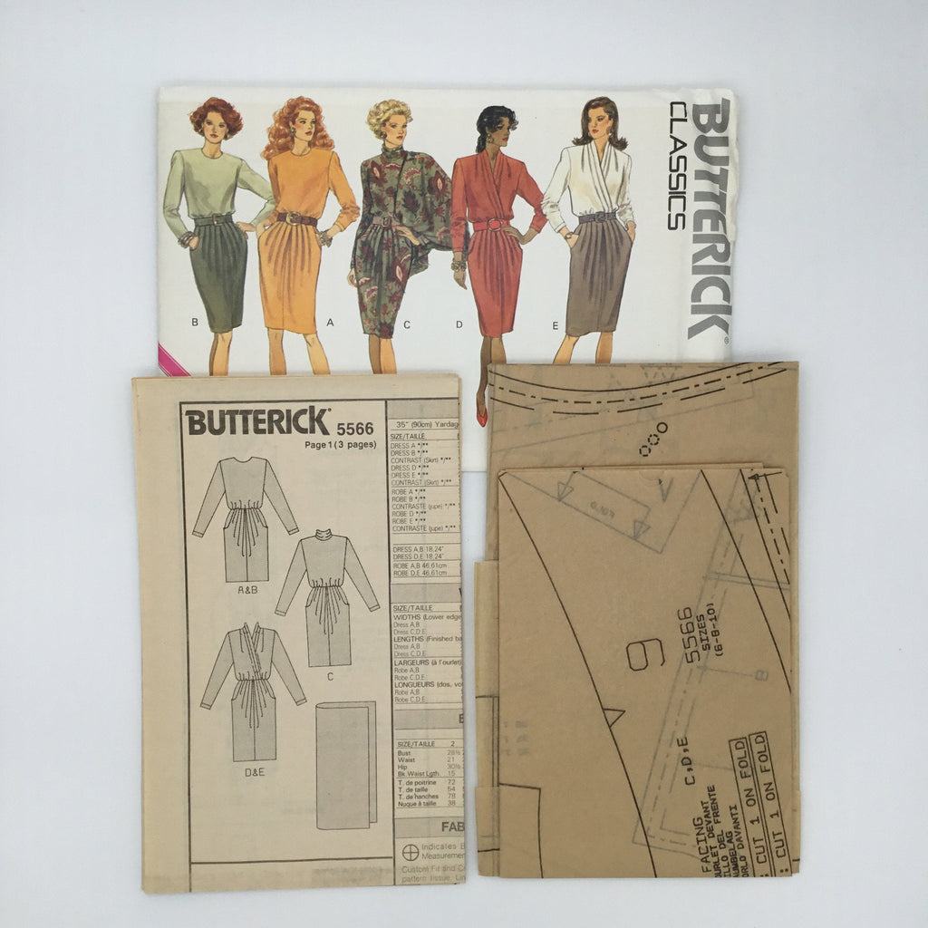 Butterick 5566 (1991) Dress with Neckline Variations - Vintage Uncut Sewing Pattern