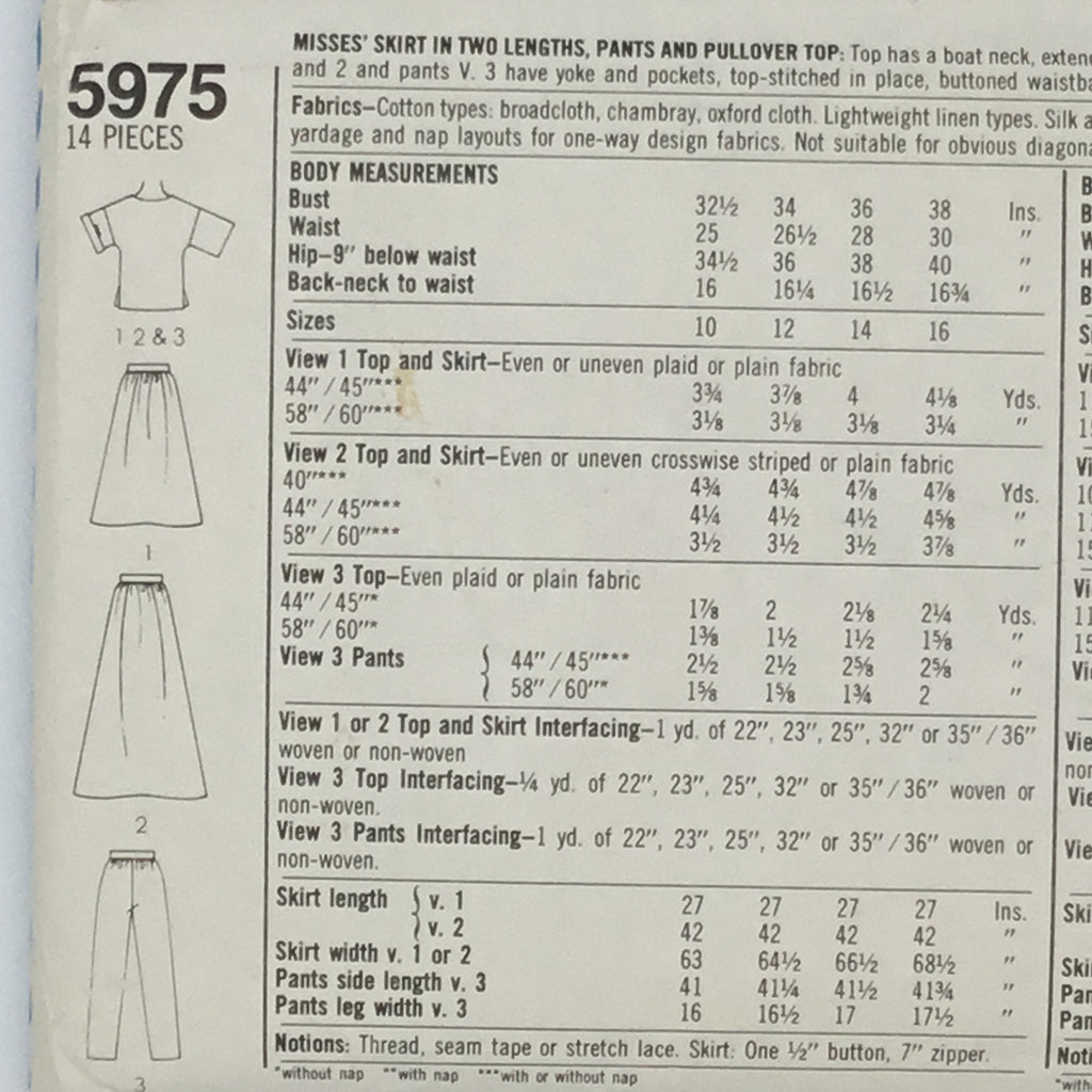 Simplicity 5975 (1983) Top, Pants, and Skirt with Length Variations - Vintage Uncut Sewing Pattern