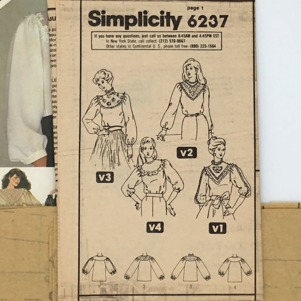 Simplicity 6237 (1983) Blouse with Style Variations - Vintage Uncut Sewing Pattern
