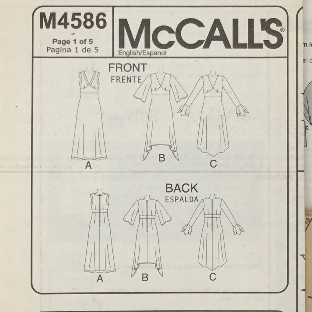 McCall's 4586 (2004) Dress with Sleeve and Length Variations - Uncut Sewing Pattern