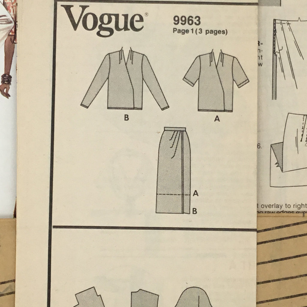 Vogue 9963 (1987) Top and Skirt with Sleeve and Length Variations - Vintage Uncut Sewing Pattern