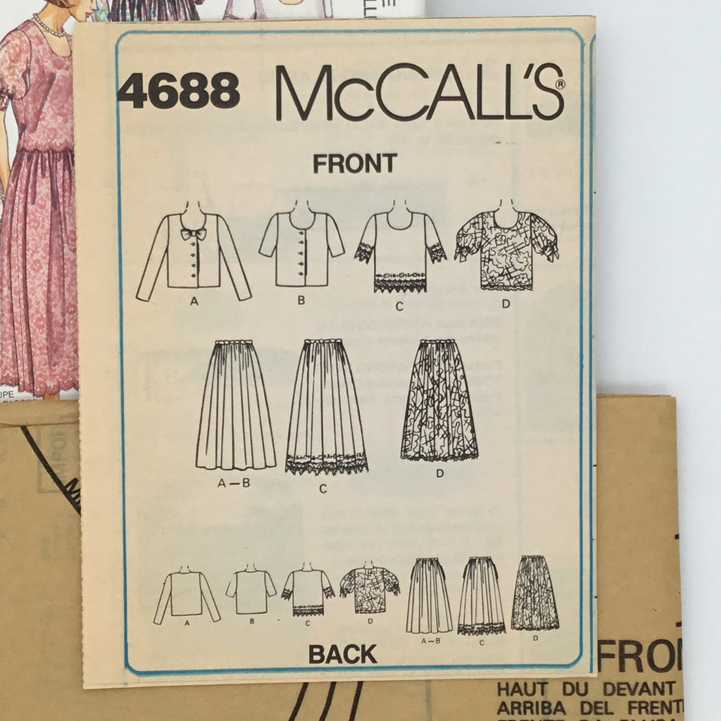 McCall's 4688 (1990) Top and Skirt with Sleeve  Variations - Vintage Uncut Sewing Pattern