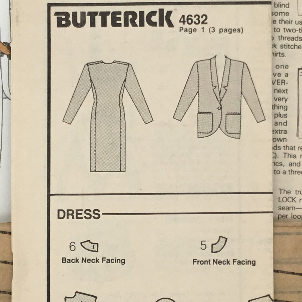 Butterick 4632 (1987) Jacket and Dress - Vintage Uncut Sewing Pattern