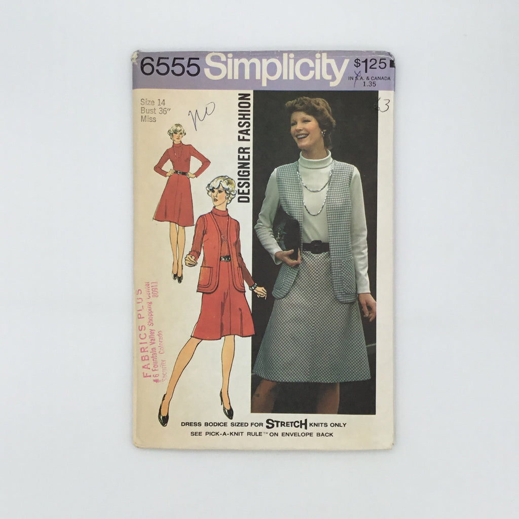 Simplicity 6555 (1974) Dress and Vest - Vintage Uncut Sewing Pattern
