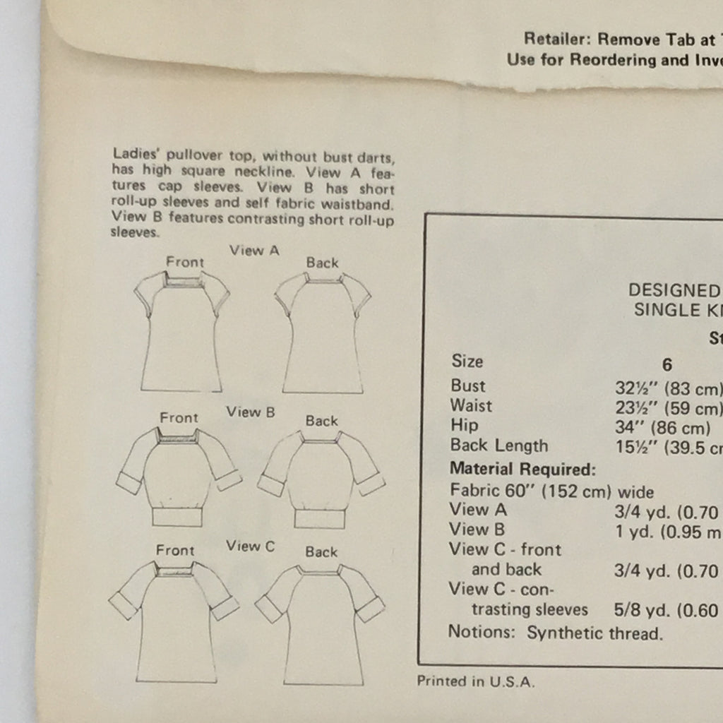 Kwik Sew 532 Top with Sleeve and Style Variations - Vintage Uncut Sewing Pattern