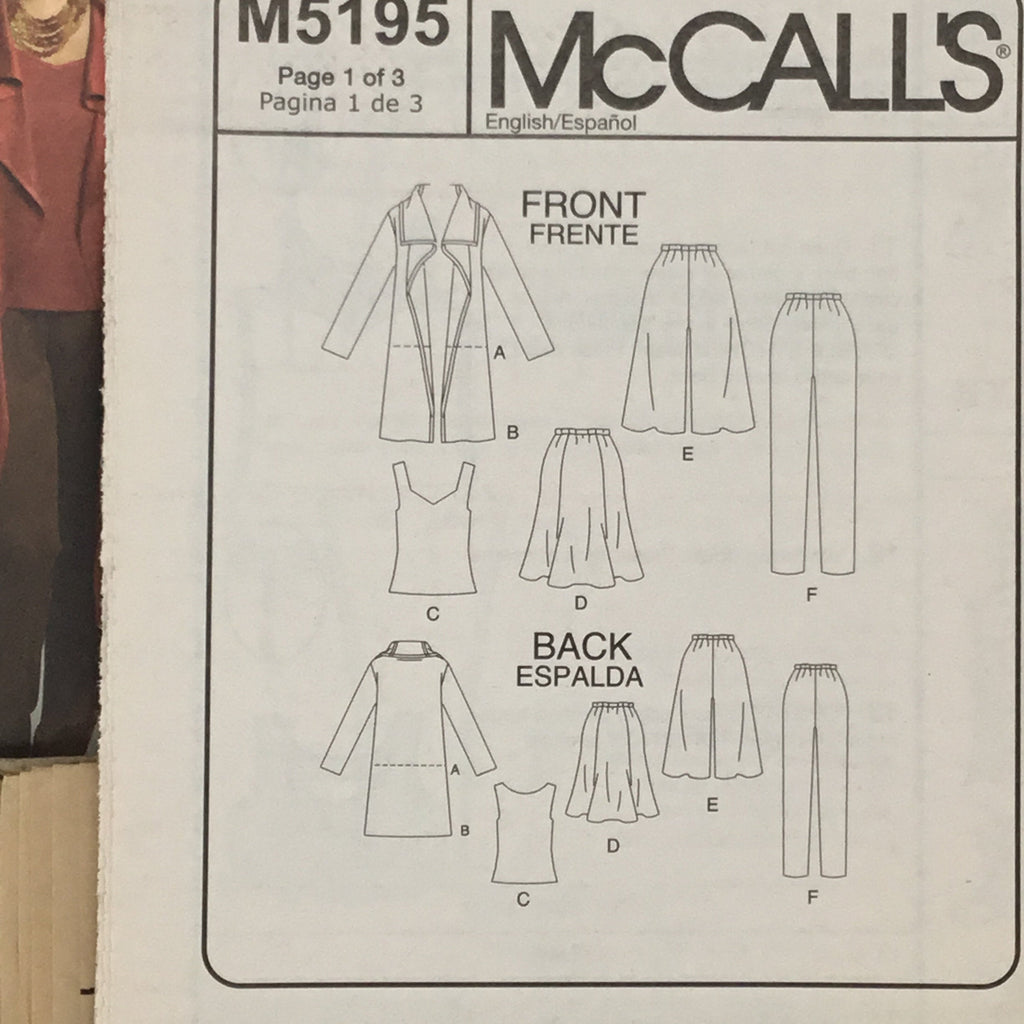 McCall's 5195 (2006) Jacket, Top, Skirt, Gaucho, and Pants - Uncut Sewing Pattern