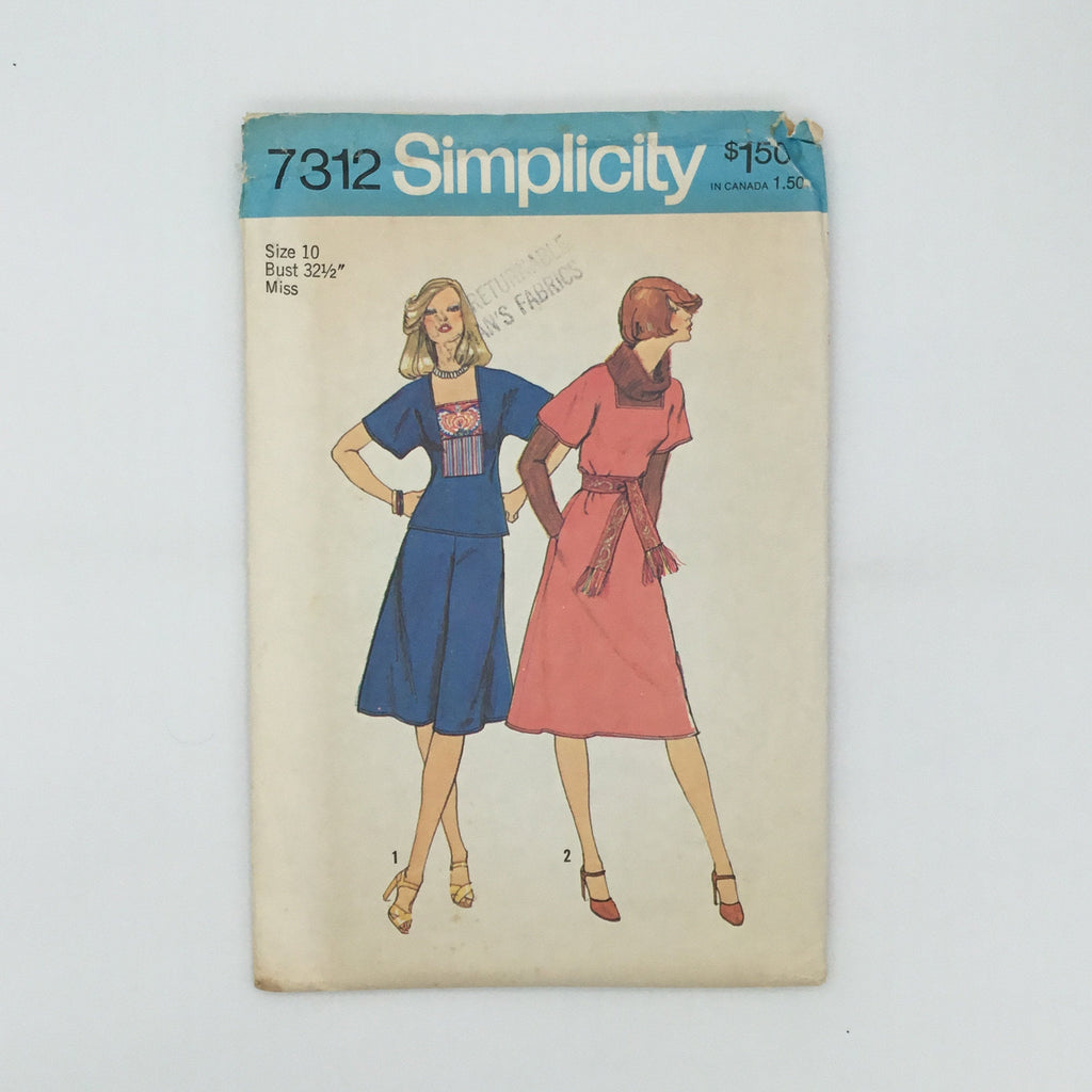 Simplicity 7312 (1975) Dress, Top, and Split Skirt - Vintage Uncut Sewing Pattern