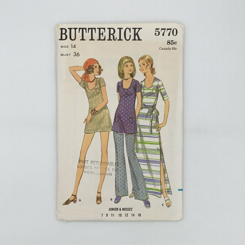 Butterick 5770 Dress with Sleeve and Length Variations and Pants  - Vintage Uncut Sewing Pattern