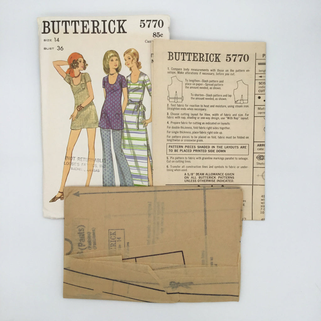 Butterick 5770 Dress with Sleeve and Length Variations and Pants  - Vintage Uncut Sewing Pattern