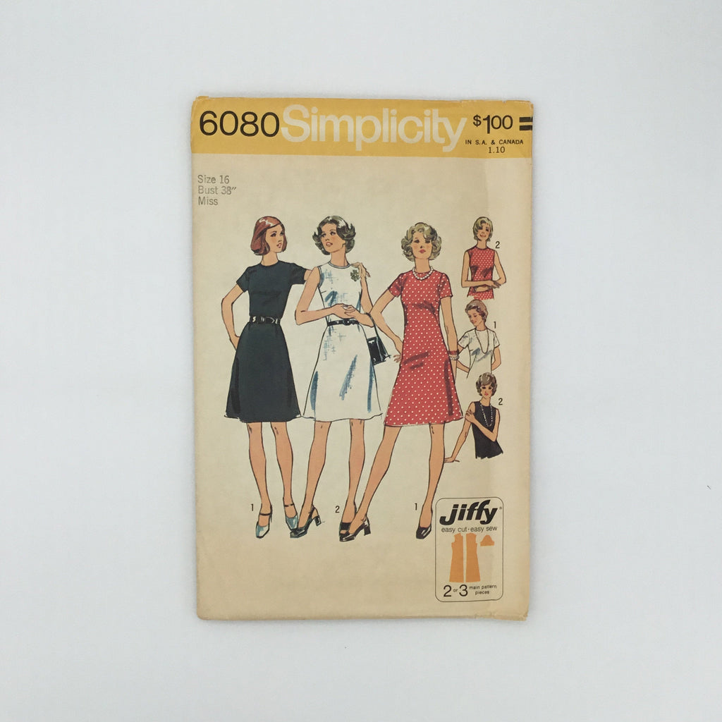 Simplicity 6080 (1973) Dress with Sleeve Variations - Vintage Uncut Sewing Pattern