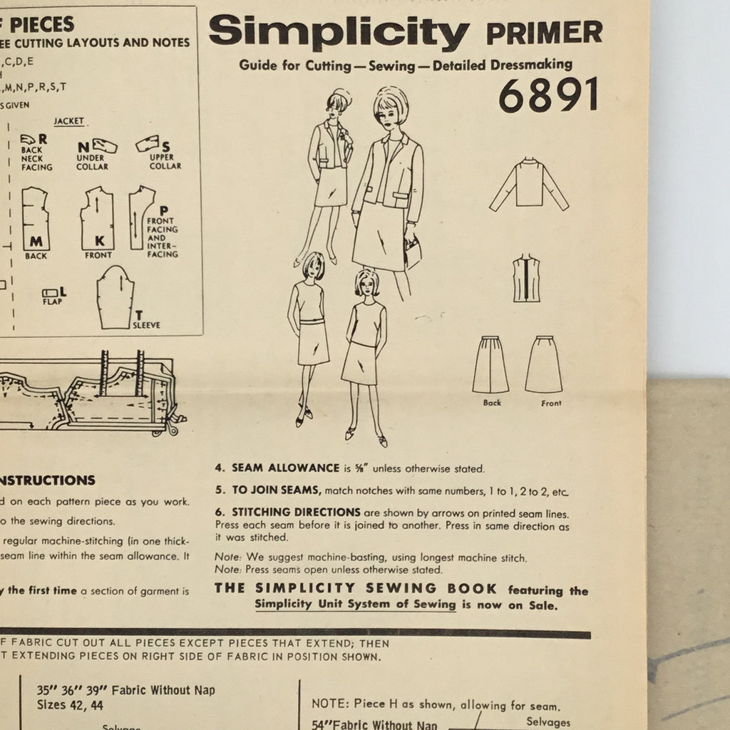 Simplicity 6891 (1966) Jacket, Top, and Skirt - Vintage Uncut Sewing Pattern