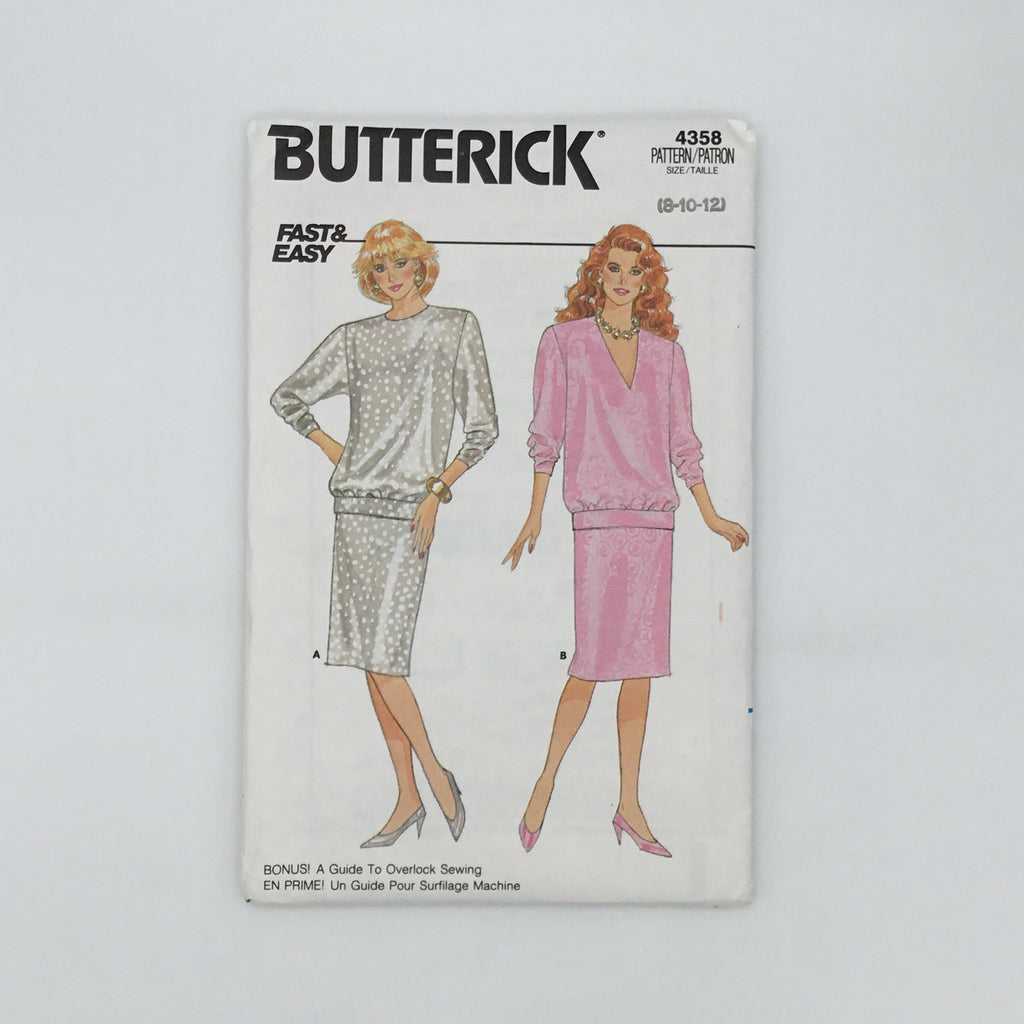 Butterick 4358 (1986) Top and Skirt with Neckline Variations - Vintage Uncut Sewing Pattern