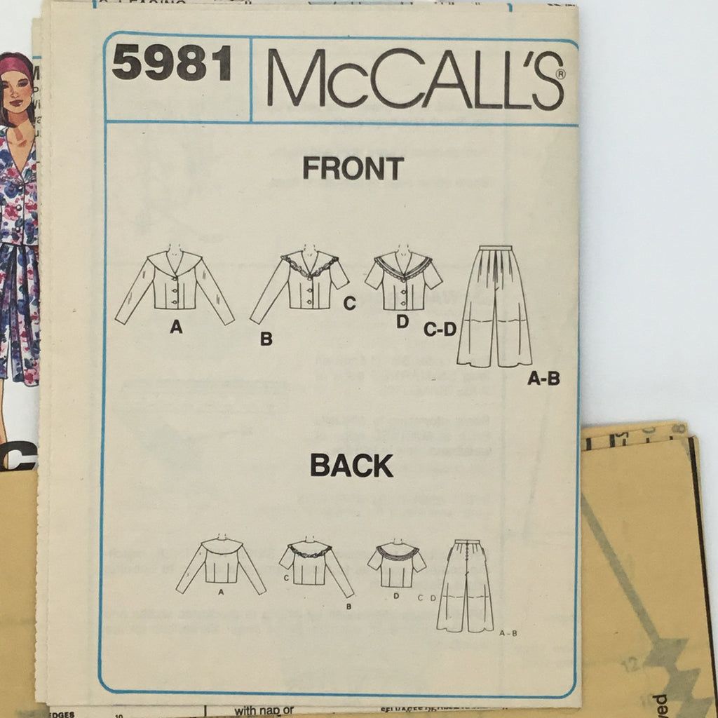 McCall's 5981 (1992) Top and Culottes with Sleeve and Length Variations - Vintage Uncut Sewing Pattern