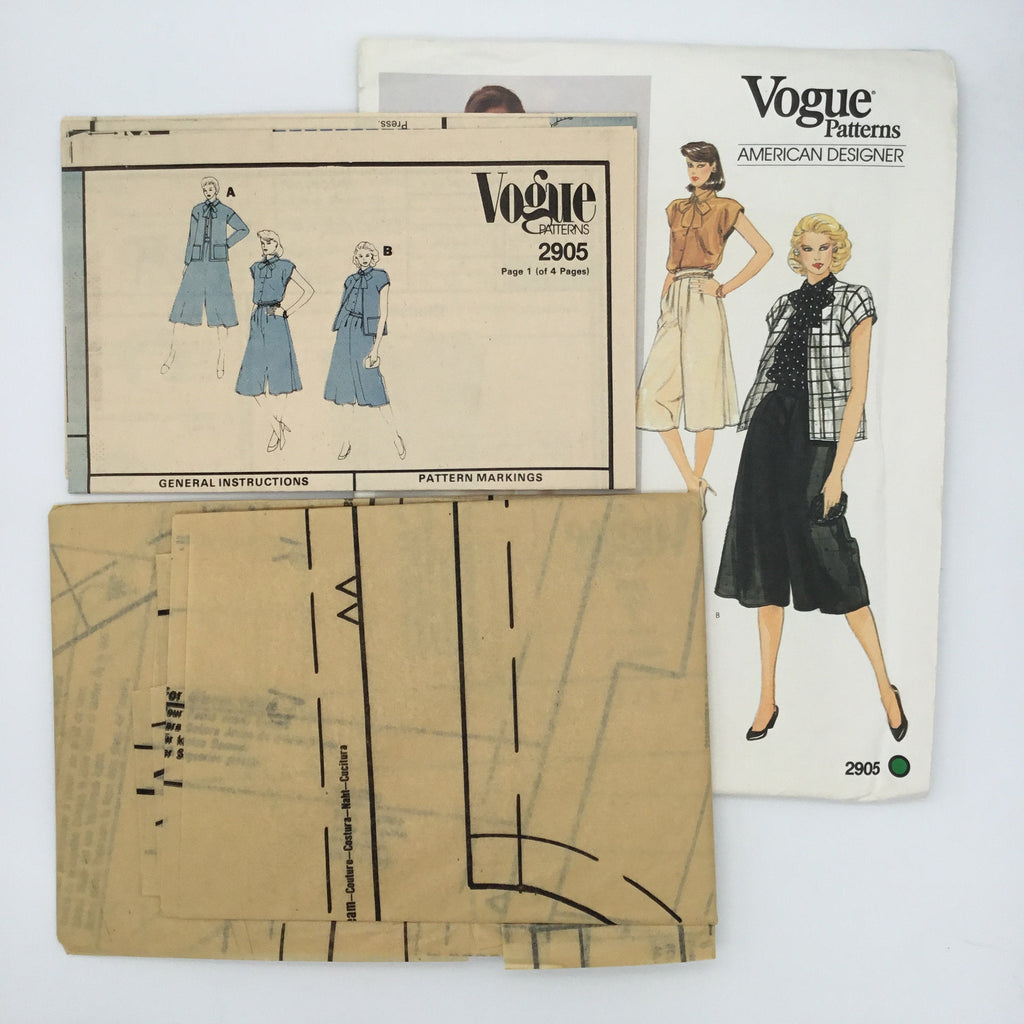 Vogue 2905 Jacket, Culottes, and Blouse - Vintage Uncut Sewing Pattern