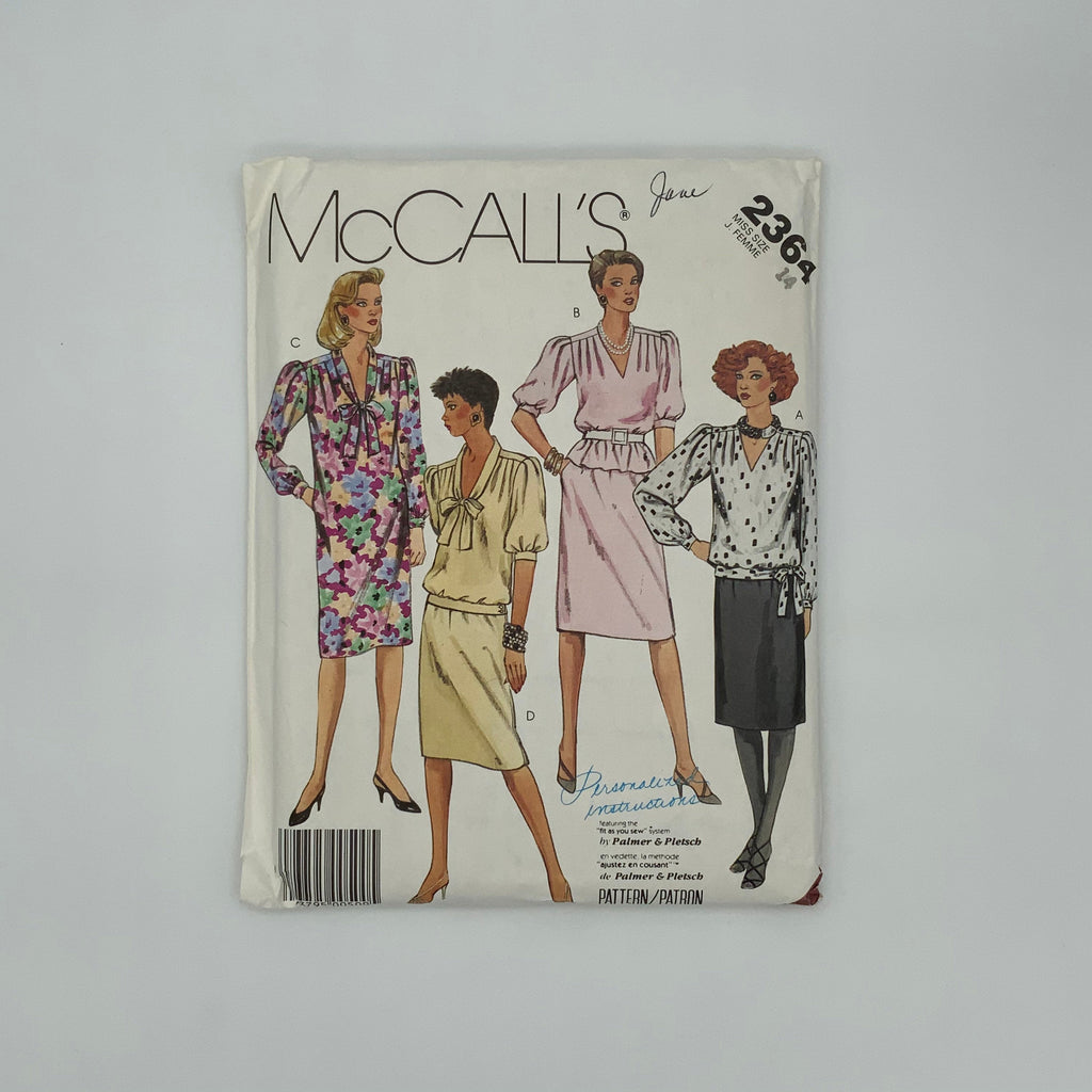 McCall's 2364 (1986) Dress, Top, and Skirt w Neckline and Sleeve Variations - Vintage Uncut Sewing Pattern