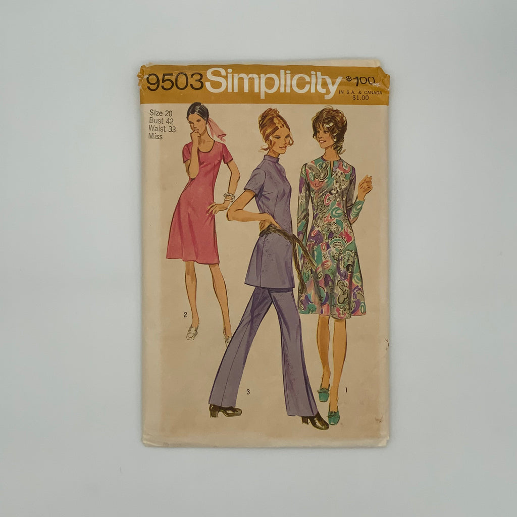 Simplicity 9503 (1971) Dress, Tunic, and Pants with Neckline and Sleeve Variations - Vintage Uncut Sewing Pattern