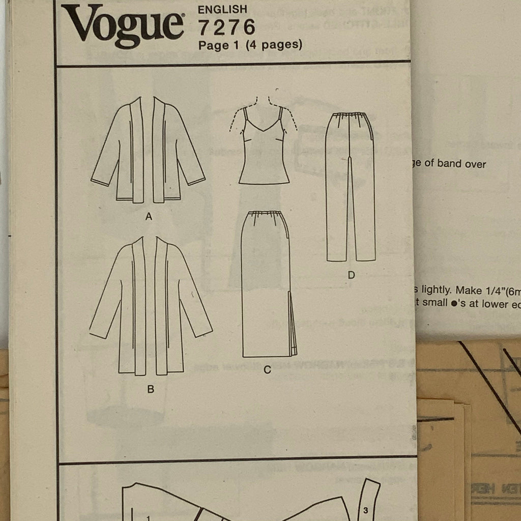 Vogue 7276 (2000) Jacket, Camisole, Skirt, and Pants - Uncut Sewing Pattern
