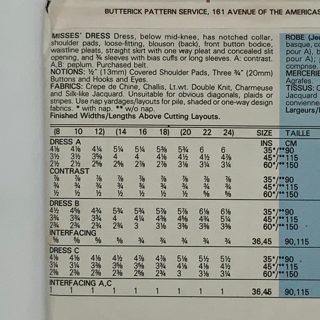 Butterick 4622 (1987) Dress - Vintage Uncut Sewing Pattern