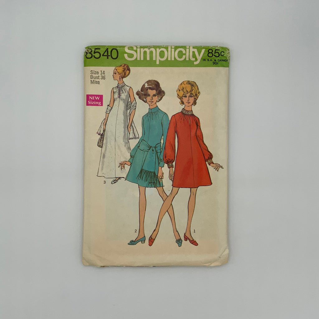 Simplicity 8540 (1969) Dress with Sleeve and Length Variations - Vintage Uncut Sewing Pattern