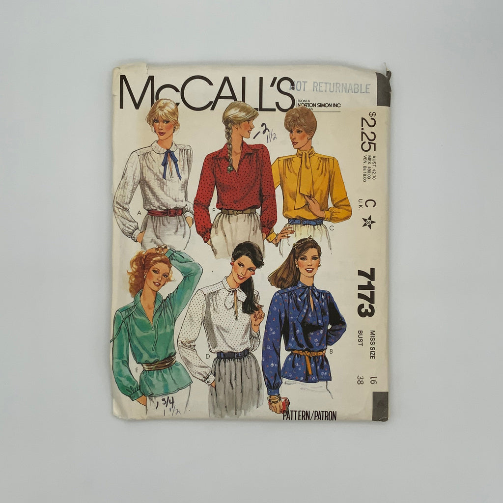 McCall's 7173 (1980) Blouse with Neckline Variations - Vintage Uncut Sewing Pattern