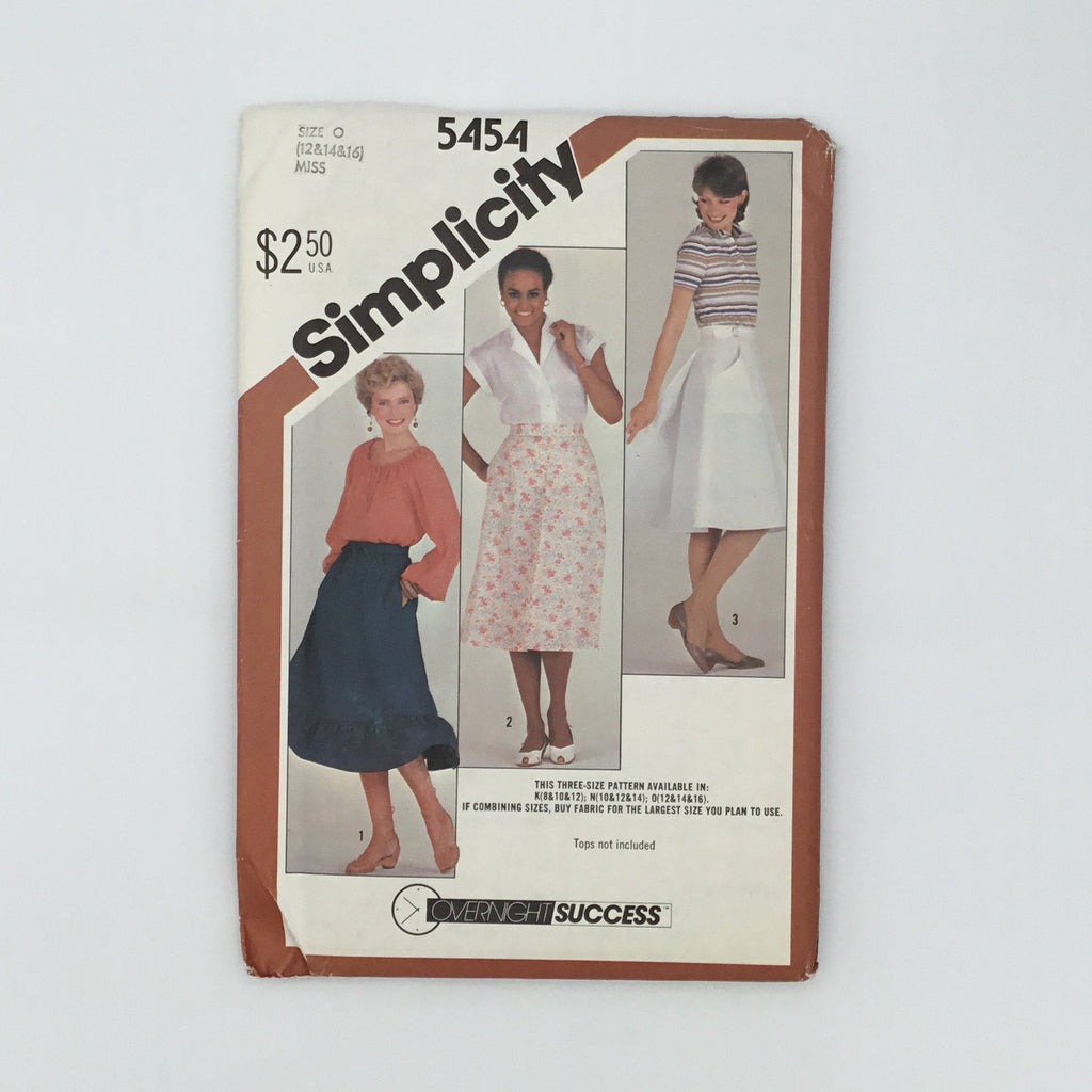 Simplicity 5454 (1982) Back-Wrap Skirts with Length Variations - Vintage Uncut Sewing Pattern