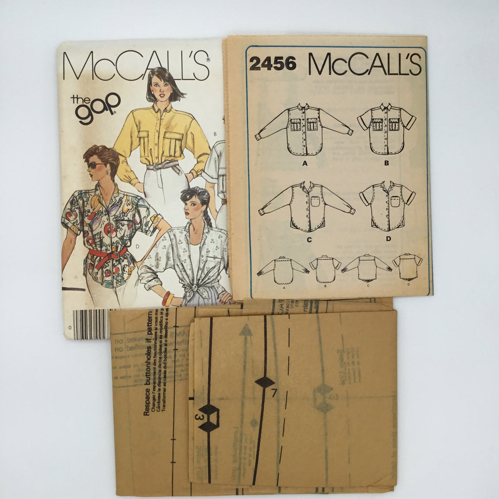McCall's 2456 (1986) Shirt with Sleeve Variations - Vintage Uncut Sewing Pattern