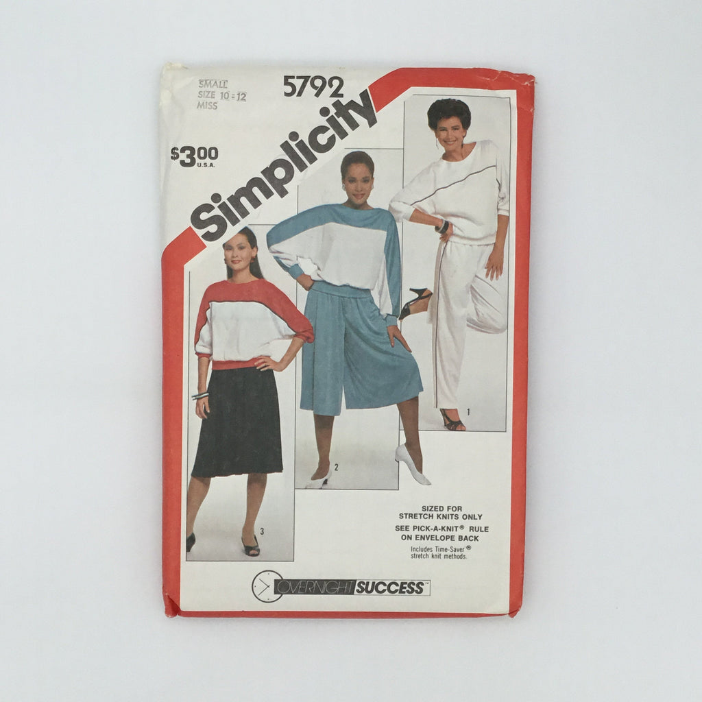 Simplicity 5792 (1982) Top, Pants, Culottes, and Skirt - Vintage Uncut Sewing Pattern