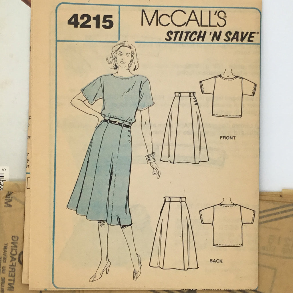 McCall's 4215 (1989) Top and Skirt - Vintage Uncut Sewing Pattern