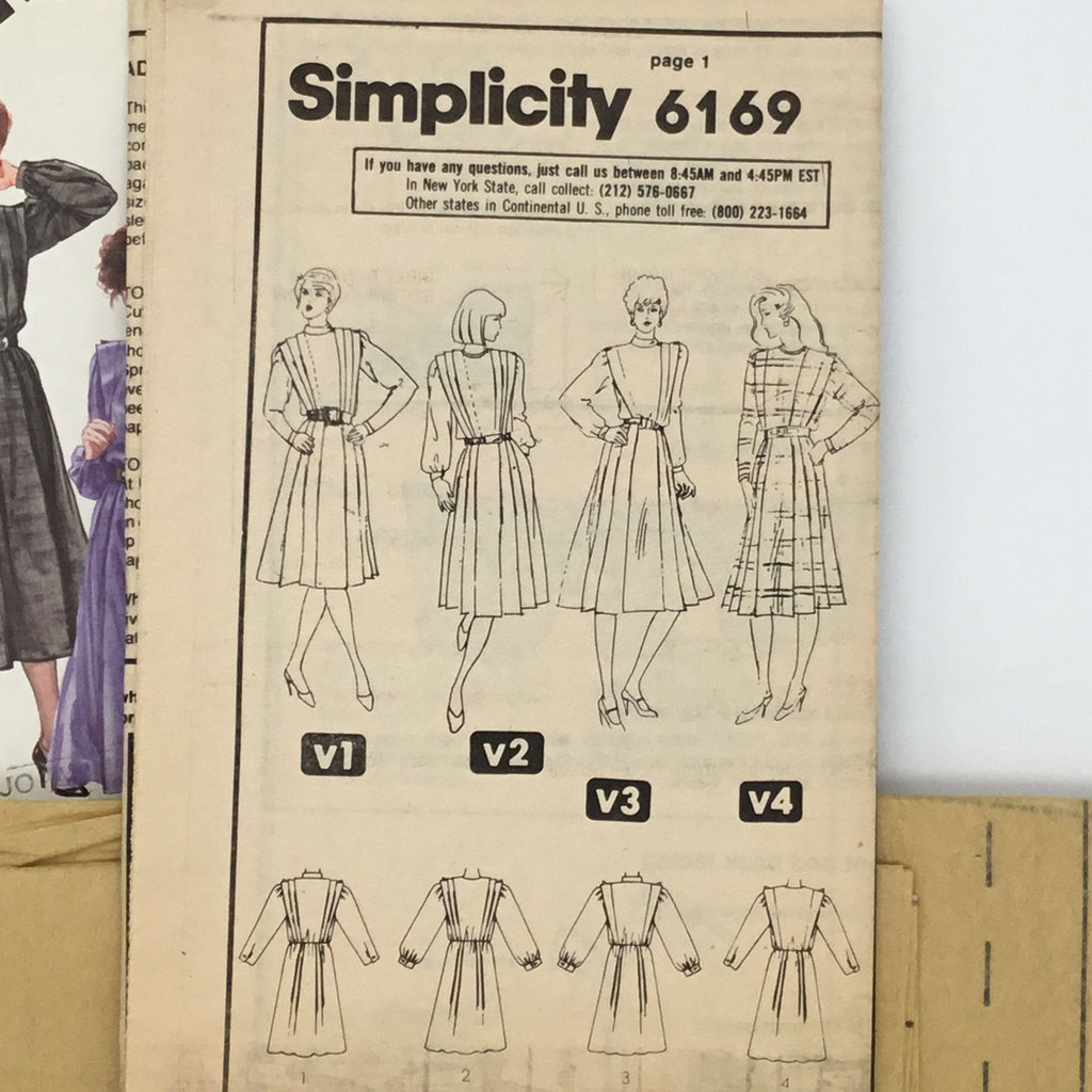 Simplicity 6169 (1983) Dress with Neckline and Sleeve Variations - Vintage Uncut Sewing Pattern