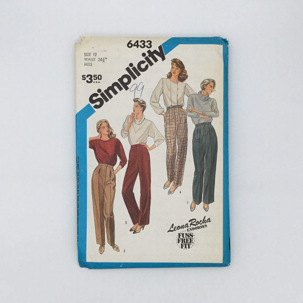 Simplicity 6433 (1984) Pants with Style Variations - Vintage Uncut Sewing Pattern