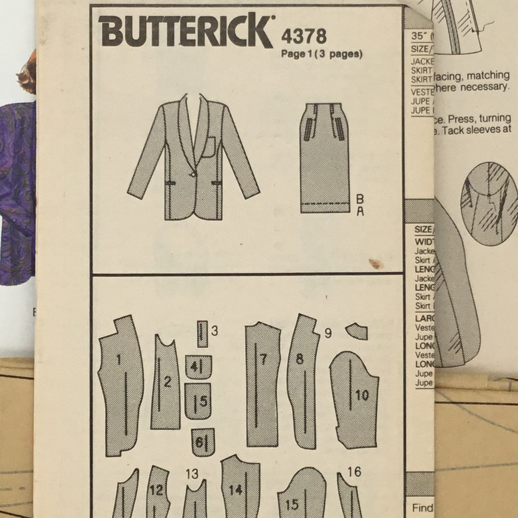 Butterick 4378 (1989) Jacket and Skirt - Vintage Uncut Sewing Pattern
