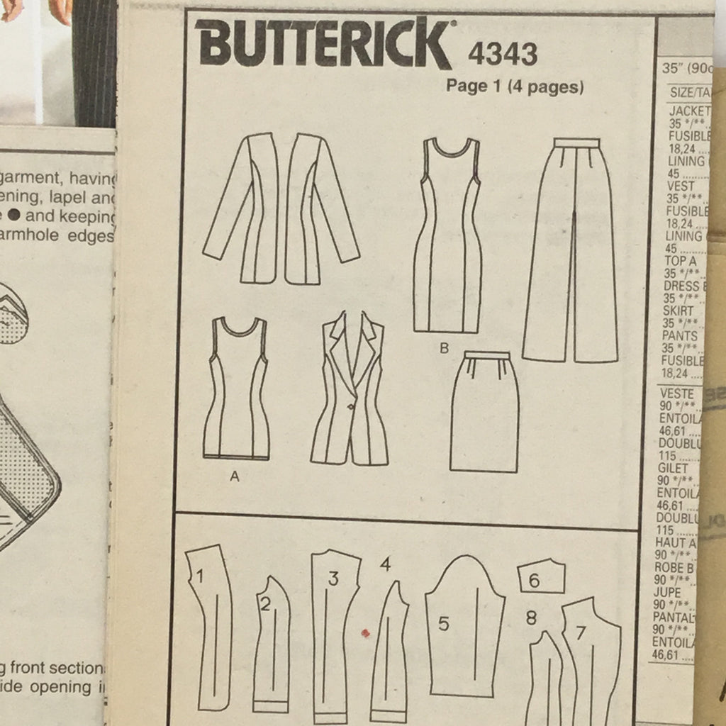 Butterick 4343 (1996) Jacket, Vest, Dress, Top, Skirt, and Pants - Vintage Uncut Sewing Pattern
