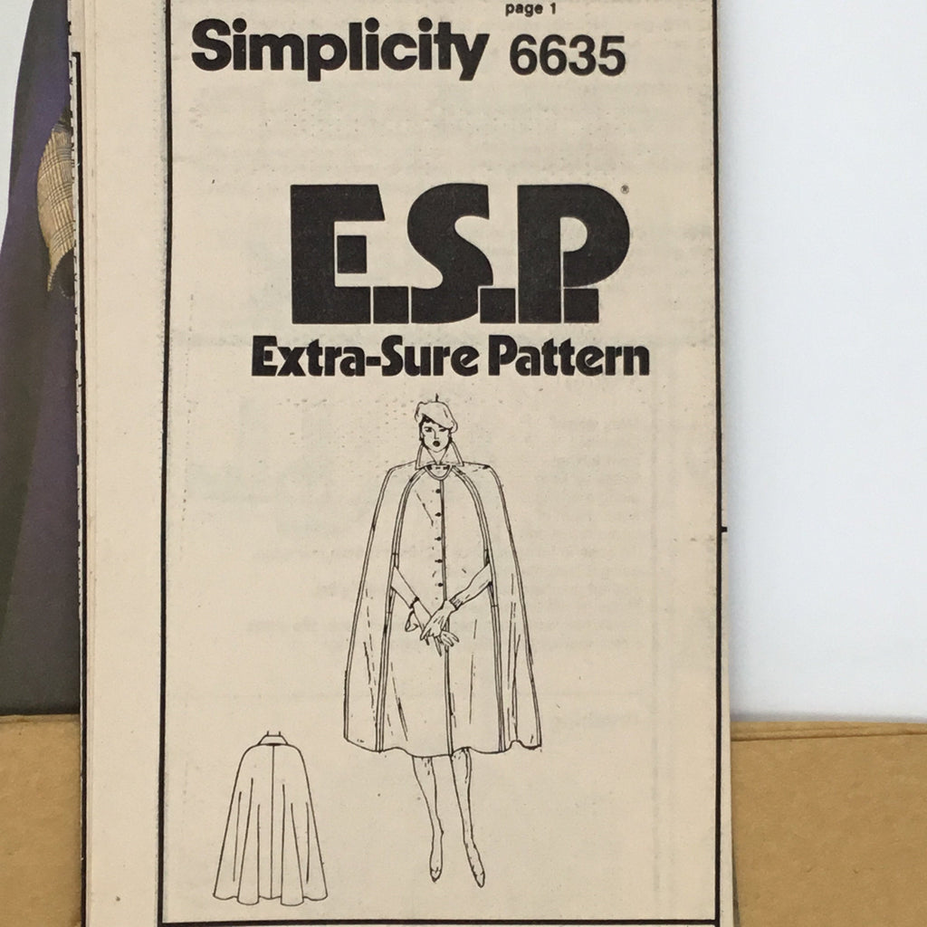 Simplicity 6635 (1985) Cape - Vintage Uncut Sewing Pattern