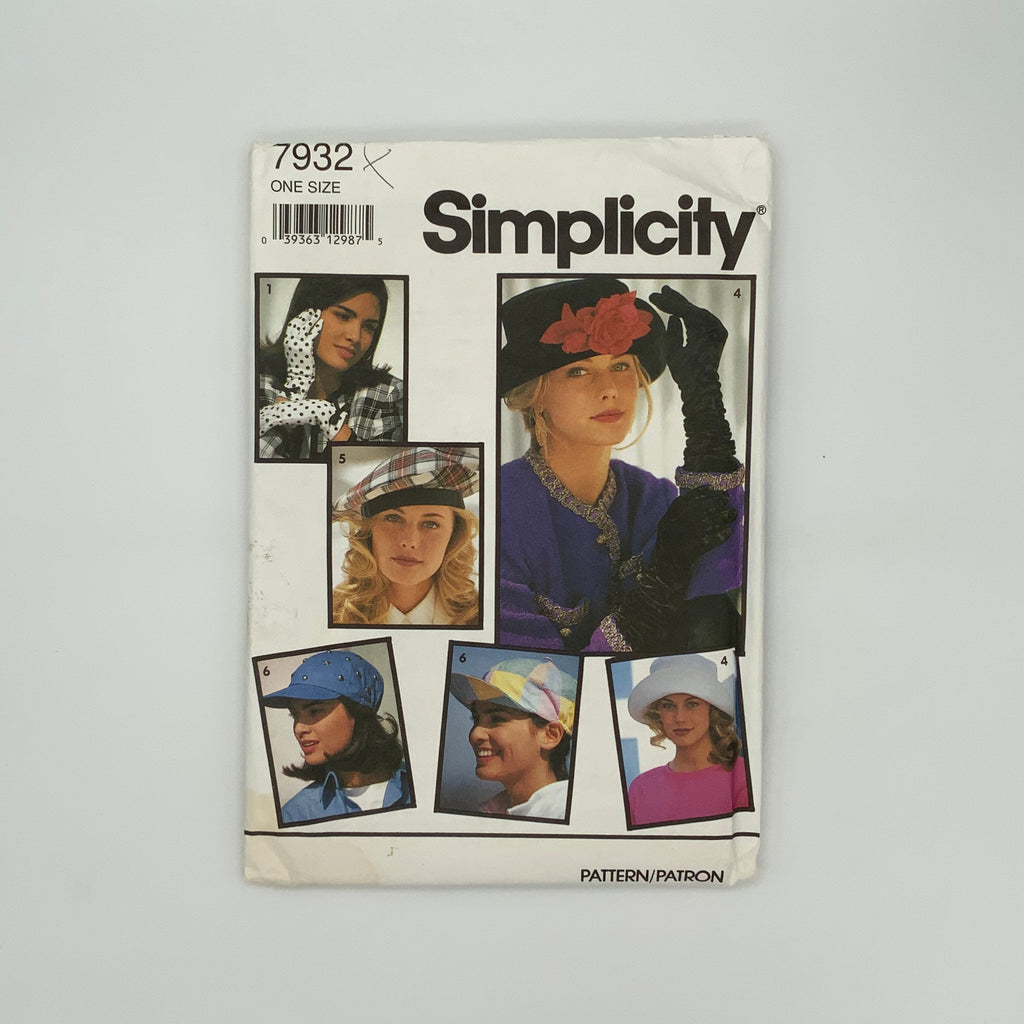 Simplicity 7932 (1992) Hats and Gloves  - Vintage Uncut Sewing Pattern